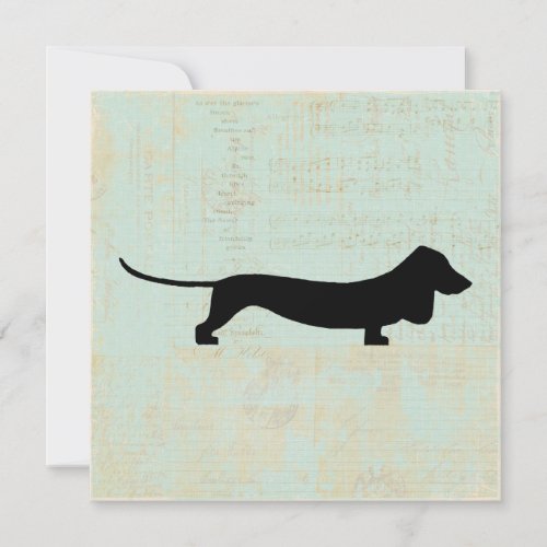 Dachshund Wiener Dog Silhouette on Teal Music BG Invitation