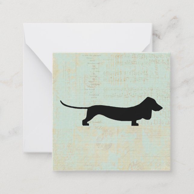 Dachshund Wiener Dog Silhouette on Teal Music BG Note Card (Front)