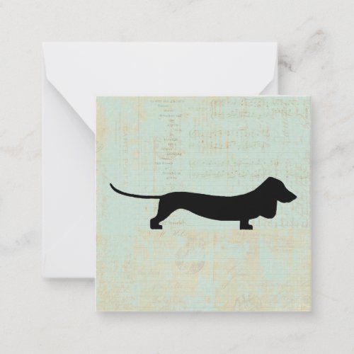 Dachshund Wiener Dog Silhouette on Teal Music BG Note Card