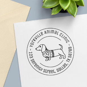 Dachshund Wiener Dog Veterinarian Round Address Self-inking Stamp