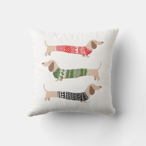 Dachshund Wiener Dogs Christmas Sweater Holiday Throw Pillow Zazzle