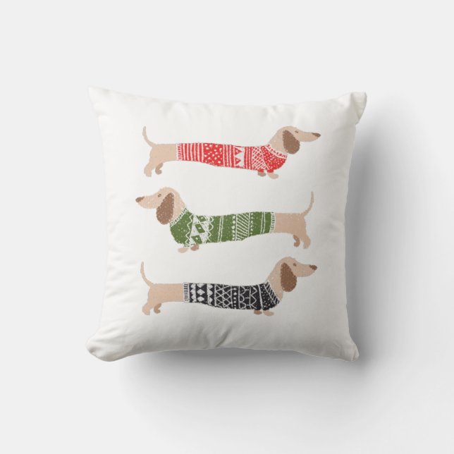 Dachshund Wiener Dogs Christmas Sweater Holiday Throw Pillow (Front)