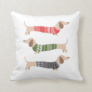 Dachshund Wiener Dogs Christmas Sweater Holiday Throw Pillow