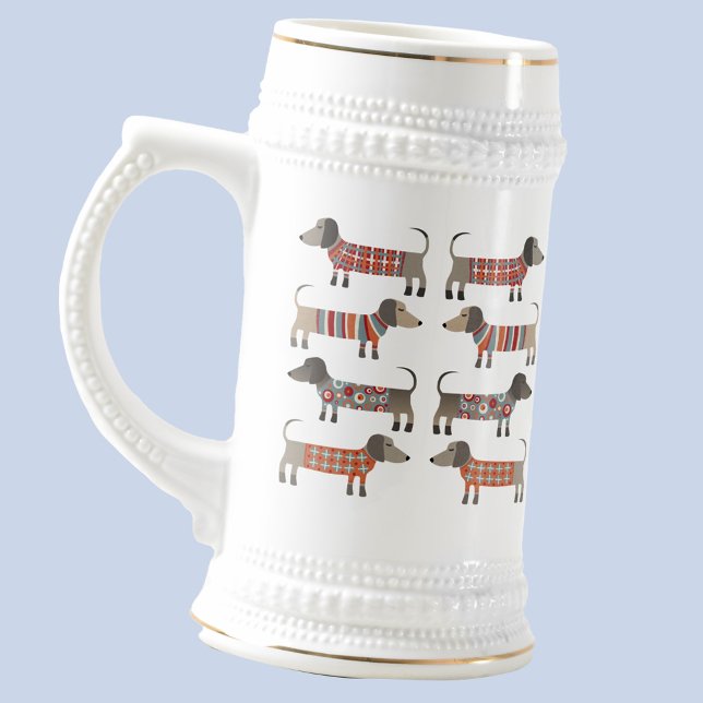 Dachshund Wiener Sausage Dog Beer Stein (Fun Dachshund Wiener Sausage dog Doxie beer stein with original art by Nic Squirrell. )