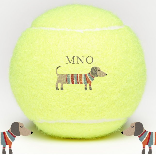 Dachshund Wiener Sausage Dog Monogram Personalized Tennis Balls (Fun Dachshund Wiener Sausage Dog monogram initials personalized tennis balls)