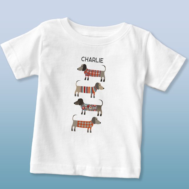 Dachshund Wiener Sausage Dog Personalized Baby T-Shirt (Fun personalized name dachshund wiener sausage dog t-shirt)