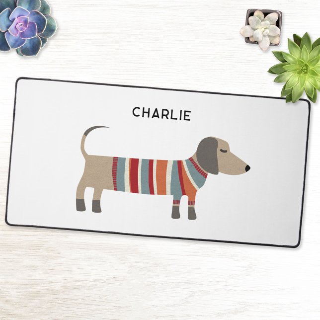Dachshund Wiener Sausage Dog Personalized Desk Mat (Fun personalized name Dachshund Wiener Sausage dog desk mat)