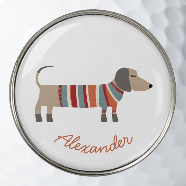 Dachshund Wiener Sausage Dog Personalized Golf Ball Marker (Dachshund Wiener Sausage Dog personalized script name golf ball marker)