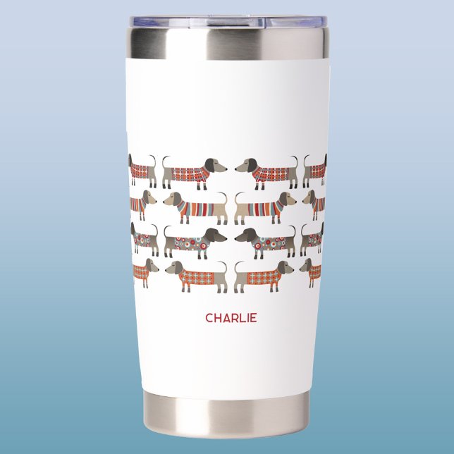 Dachshund Wiener Sausage Dog Personalized Insulated Tumbler (Dachshund Wiener Sausage Dog fun personalized name insulated tumbler)