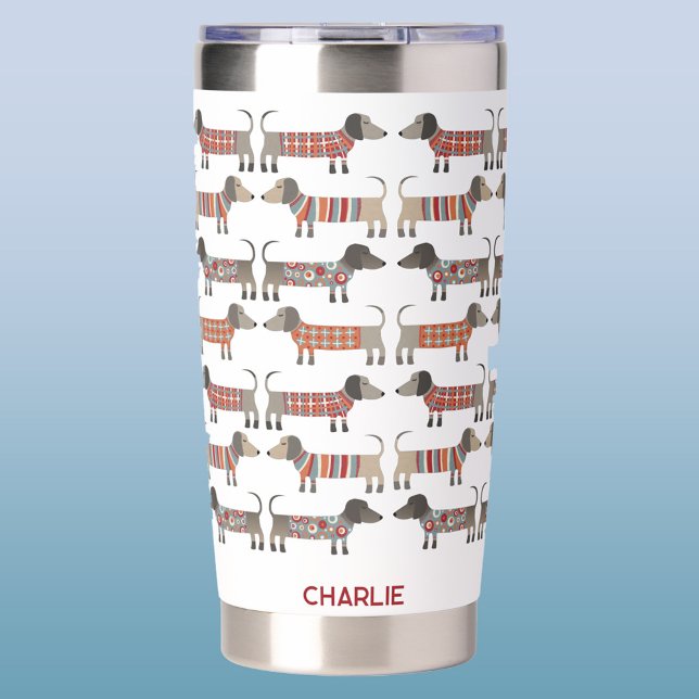 Dachshund Wiener Sausage Dog Personalized Insulated Tumbler (Fun Dachshund Wiener Sausage Dog personalized name insulated tumbler)