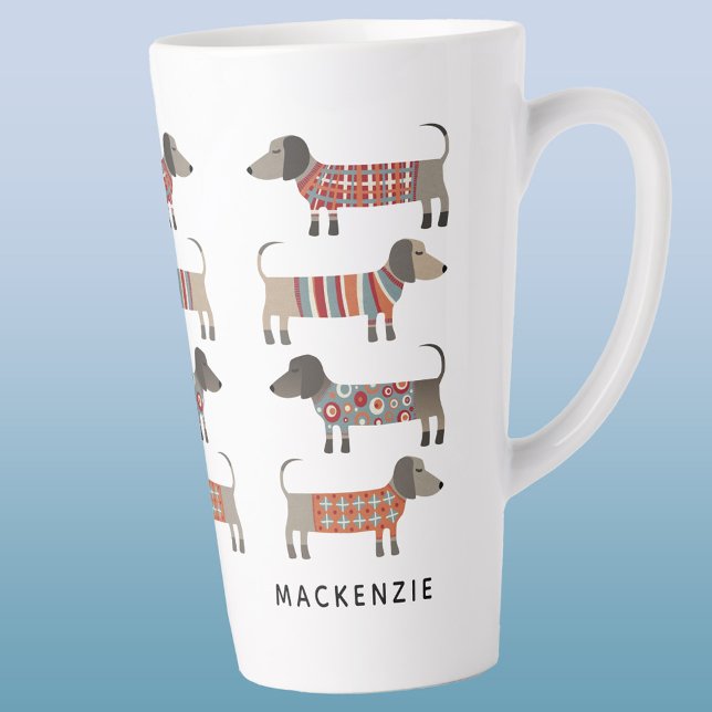Dachshund Wiener Sausage Dog Personalized Latte Mug (Dachshund Wiener Sausage Dog personalized name latte mug)