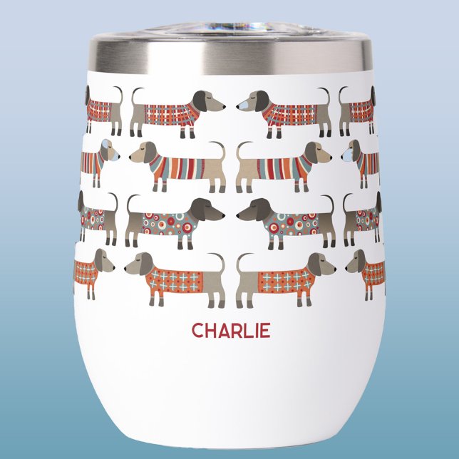 Dachshund Wiener Sausage Dog Personalized Thermal Wine Tumbler (Fun Dachshund Wiener Sausage Dog personalized name thermal wine tumbler)