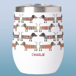 Dachshund Wiener Sausage Dog Personalized Thermal Wine Tumbler<br><div class="desc">Fun Dachshund Sausage or Wiener Dogs in cosy knitwear.  Original art by Nic Squirrell. Change or remove the name to personalize.</div>