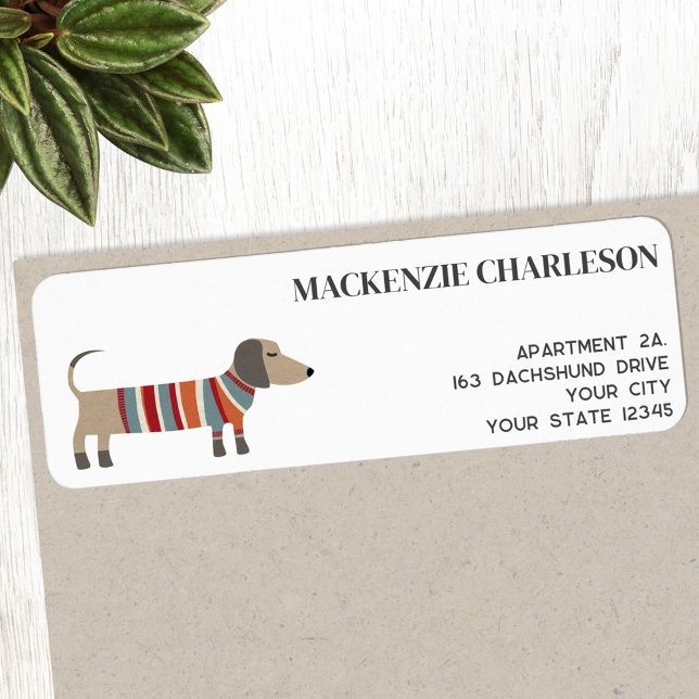 Dachshund Wiener Sausage Dog Return Address Label (Fun Dachshund Wiener Sausage Dog personalized return address label)