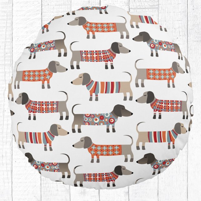 Dachshund Wiener Sausage Dog Round Pillow (Dachshund Wiener Sausage Dog pattren fun pillow)