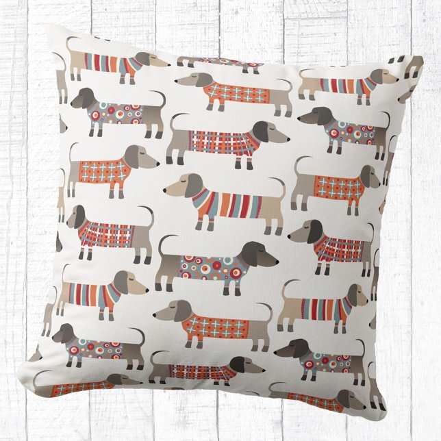 Dachshund Wiener Sausage Dog Throw Pillow (Dachshund Wiener Sausage Dog pattern fun throw pillow)