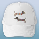 Dachshund Wiener Sausage Dog Trucker Hat<br><div class="desc">Fun little Dachshund Wiener Sausage dogs wearing woolly sweaters to make any animal lover smile. Original art by Nic Squirrell.</div>