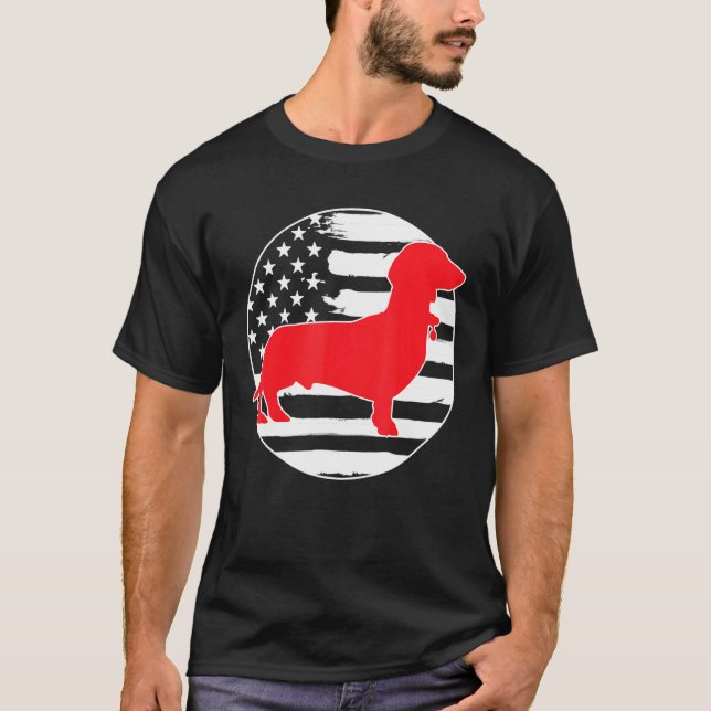 Dachshund Wiener Usa Flag 4th Of July T-Shirt (Front)
