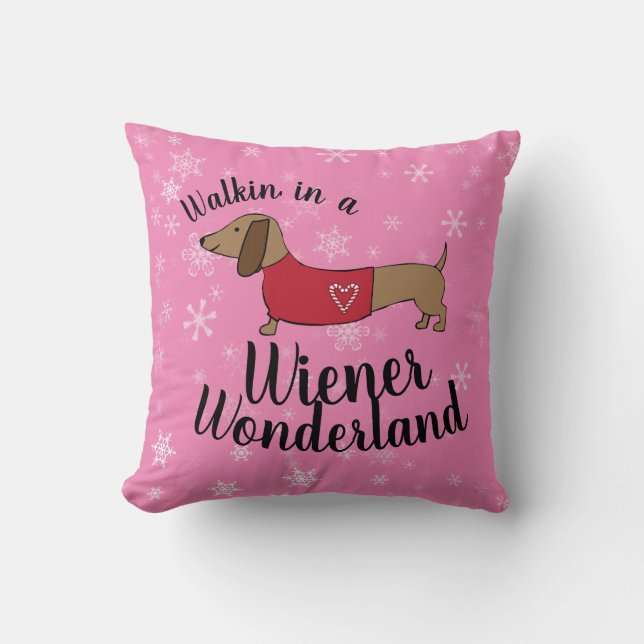 Dachshund Wiener Wonderland Christmas Throw Pillow (Front)