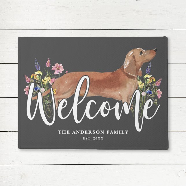 Dachshund Wildflower Gray Welcome Doormat (Creator Uploaded)