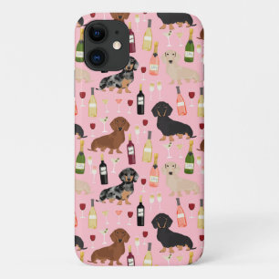 Dachshund wine pattern pink iPhone 11 case