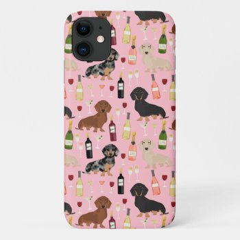 Dachshund Wine Pattern Pink Iphone 11 Case by FriendlyPets at Zazzle