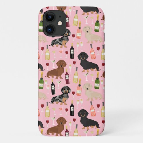 Dachshund wine pattern pink iPhone 11 case