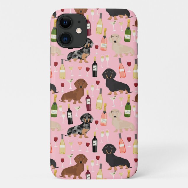 Dachshund wine pattern pink Case-Mate iPhone case (Back)