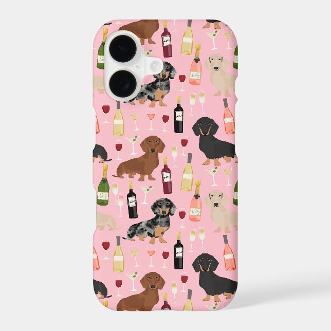 Dachshund wine pattern pink iphone case (Back)