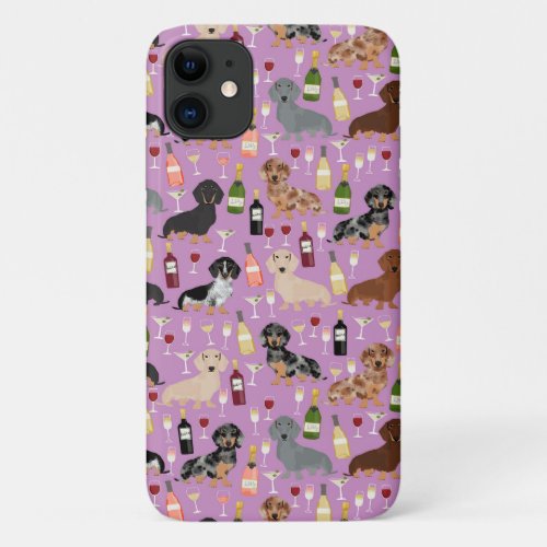 Dachshund wine purple pattern iPhone 11 case