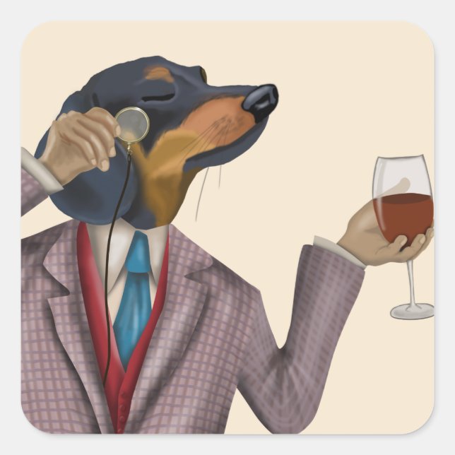 Dachshund Wine Snob Square Sticker (Front)