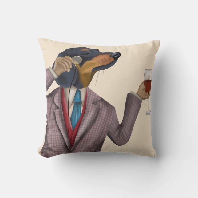 Dachshund Wine Snob Throw Pillow (Front)