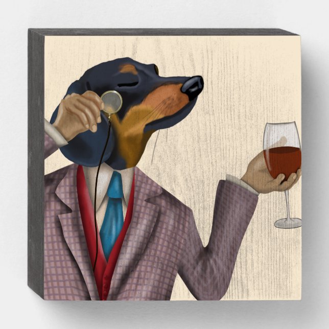 Dachshund Wine Snob Wooden Box Sign (Front Horizontal)