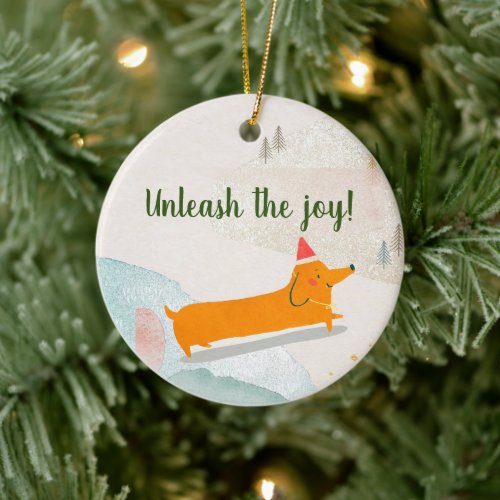 Dachshund Winter Christmas Ceramic Ornament