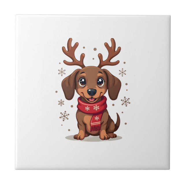 Dachshund Winter Joy Ceramic Tile (Front)