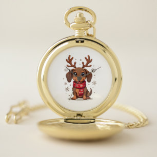 Dachshund Winter Joy Pocket Watch