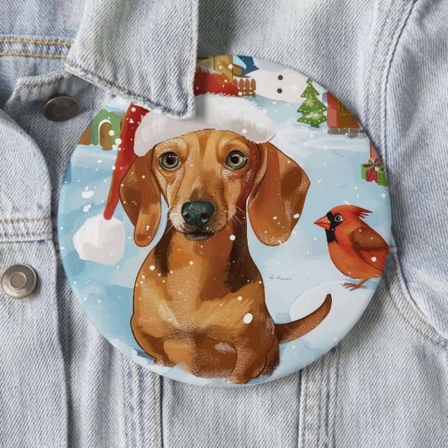 Dachshund Winter Wonderland Christmas Joy Button (In Situ)