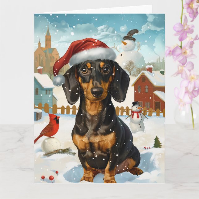 Dachshund Winter Wonderland Christmas Joy Card (Orchid)