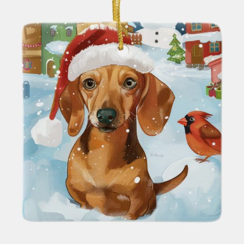 Dachshund Winter Wonderland Christmas Joy Ceramic Ornament