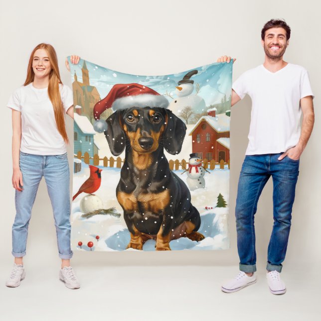 Dachshund Winter Wonderland Christmas Joy Fleece Blanket (In Situ)