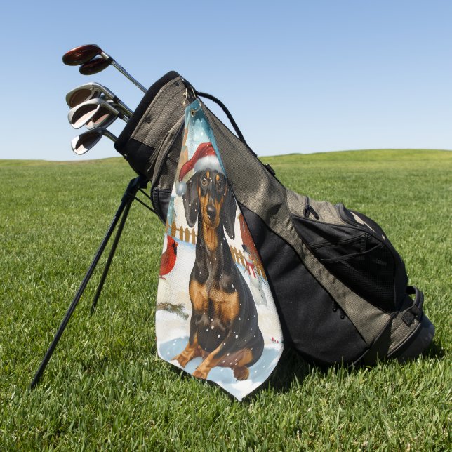 Dachshund Winter Wonderland Christmas Joy Golf Towel (Green)