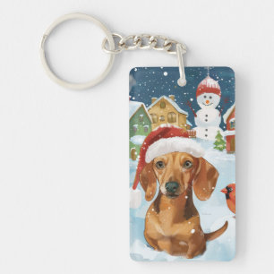 Dachshund Winter Wonderland Christmas Joy Keychain