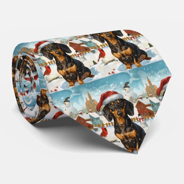 Dachshund Winter Wonderland Christmas Joy Neck Tie (Rolled)
