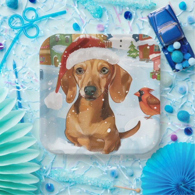 Dachshund Winter Wonderland Christmas Joy Paper Plates (Party)