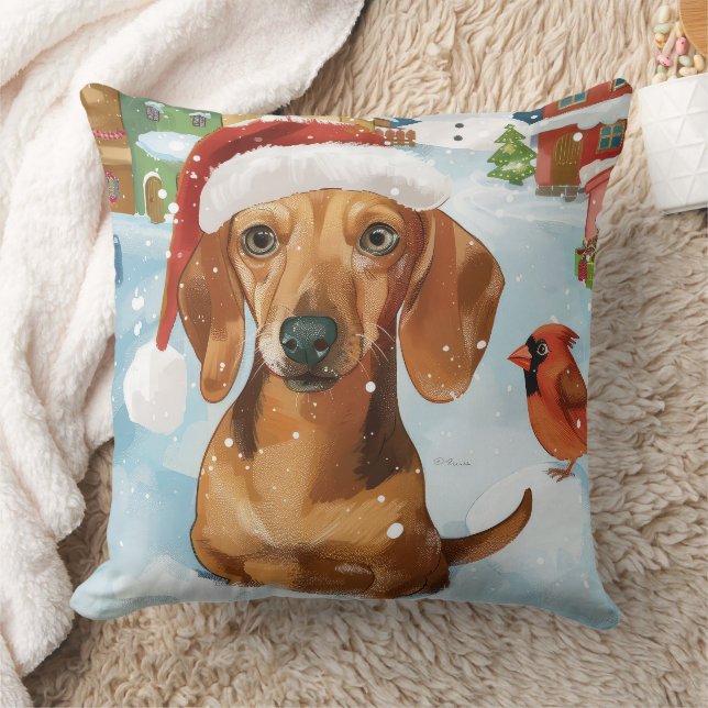 Dachshund Winter Wonderland Christmas Joy Throw Pillow (Blanket)