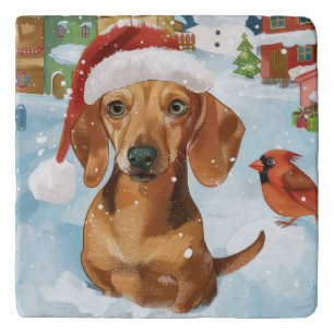 Dachshund Winter Wonderland Christmas Joy Trivet