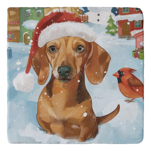 Dachshund Winter Wonderland Christmas Joy Trivet (Front)
