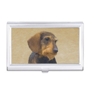 Dachshund (Wirehaired) Painting Original Dog Art Business Card Case