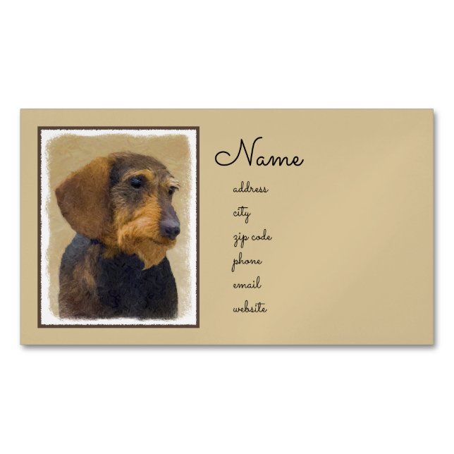 Dachshund (Wirehaired) Painting Original Dog Art Business Card Magnet (Front)