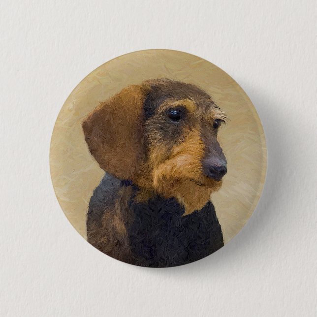 Dachshund (Wirehaired) Painting Original Dog Art Button (Front)